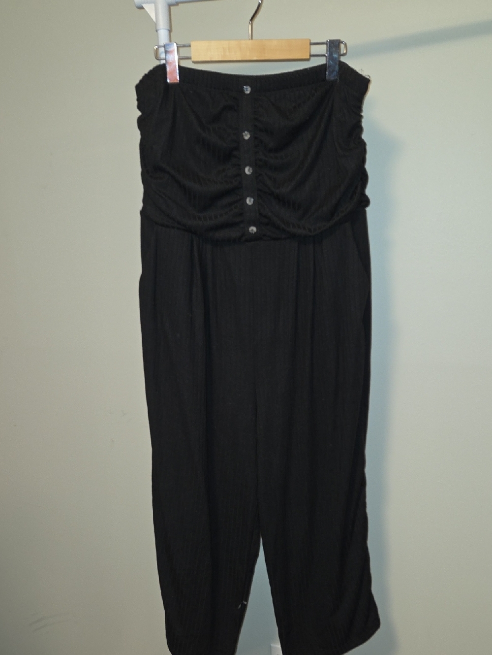 Lily Morgan Strapless Black Jumpsuit Size XL Ruched Ribbed